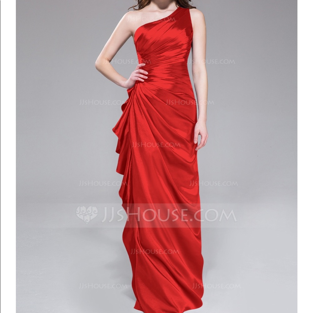 Sheath/Column One-Shoulder Floor-Length Red Dress